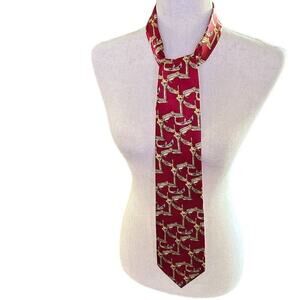 Trevisan Venezia Men's Red Silk gold Gondola print Designer Tie handmade